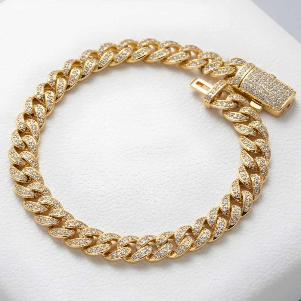 18k Gold Plated Miami Cuban Iced Out Bracelet 8" Moissanite 12ctw 8mm - Picture 4 of 9